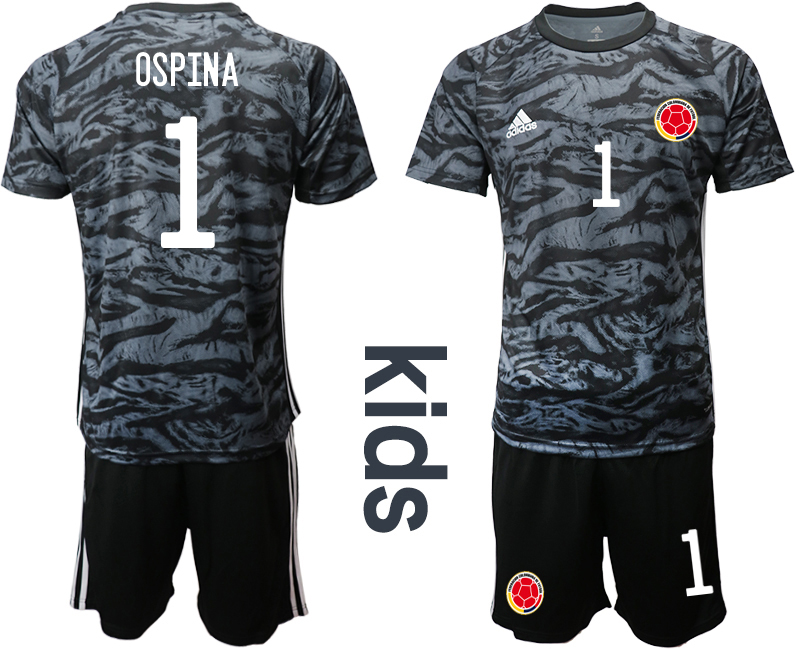 Youth 2020-2021 Season National team Colombia goalkeeper black #1 Soccer Jersey2